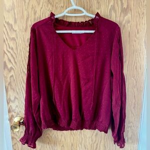 Smocked Chiffon Long Sleeved Blouse